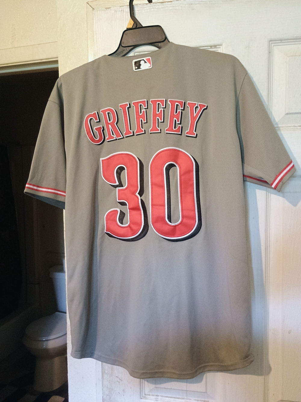 MLB Griffey #30 Gray and Red Men's Jersey